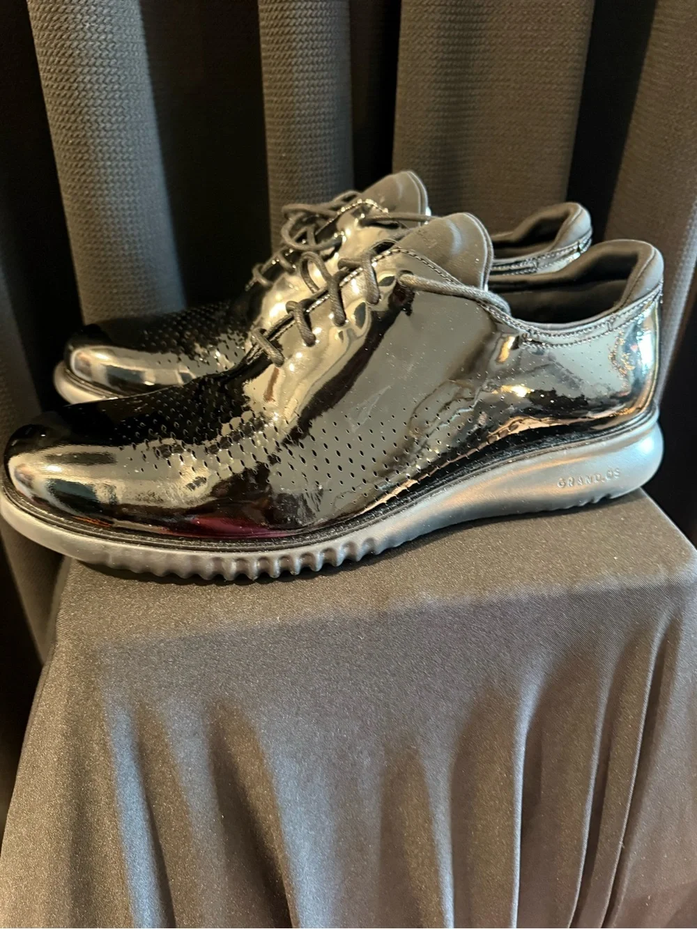 Cole Haan Glossy Black Patent Leather Oxford Sneakers